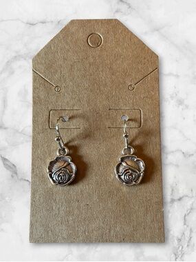 Silver Rose Drop Earrings - Classic Floral Dangle